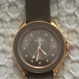 Michele Gray Dial Watch with Rose Gold Accents